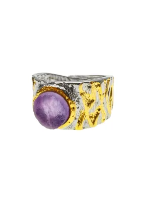 Amethyst Stone Platinum Plated Brass Adjustable Ring LR003