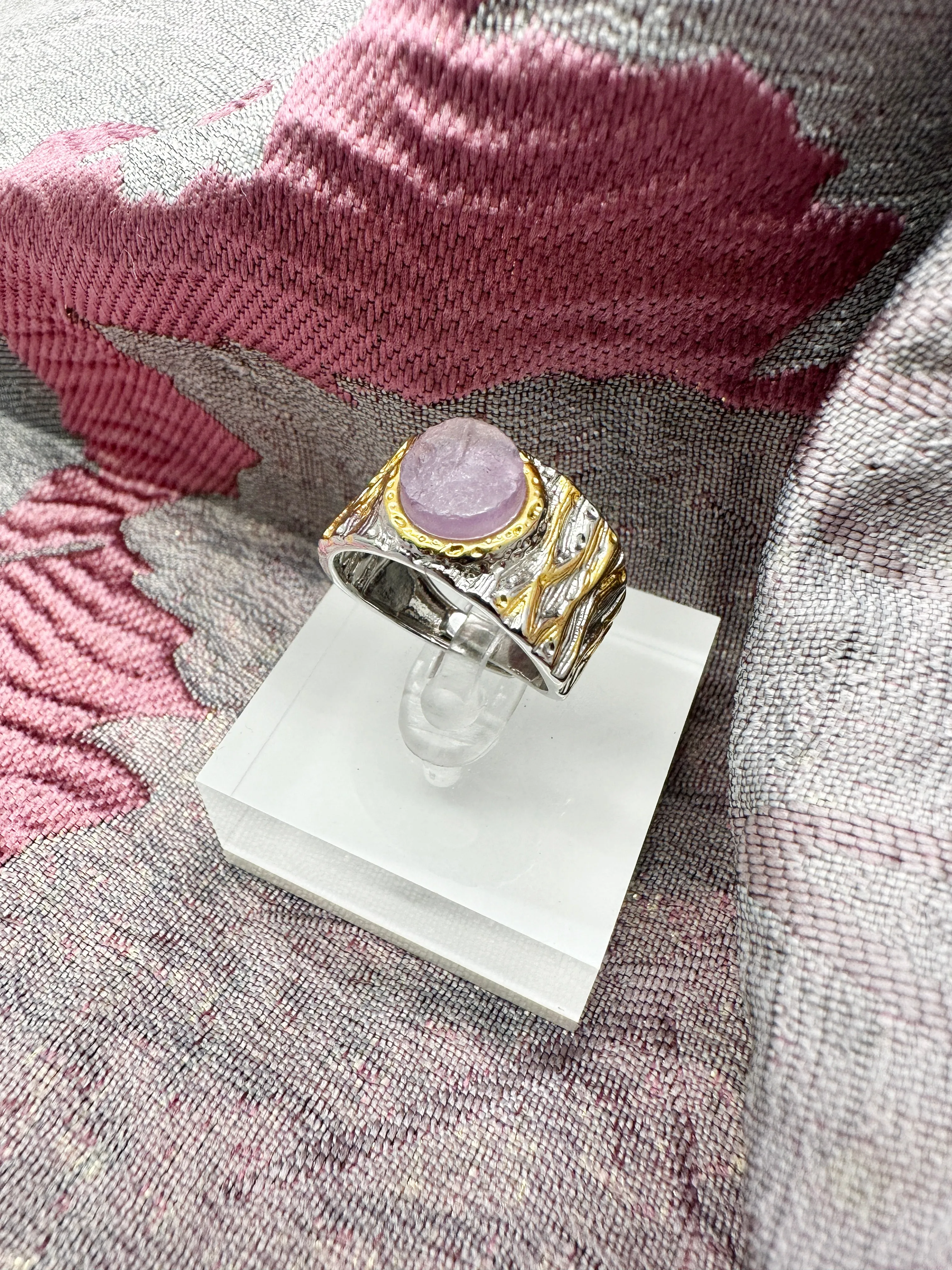 Amethyst Stone Platinum Plated Brass Adjustable Ring LR003