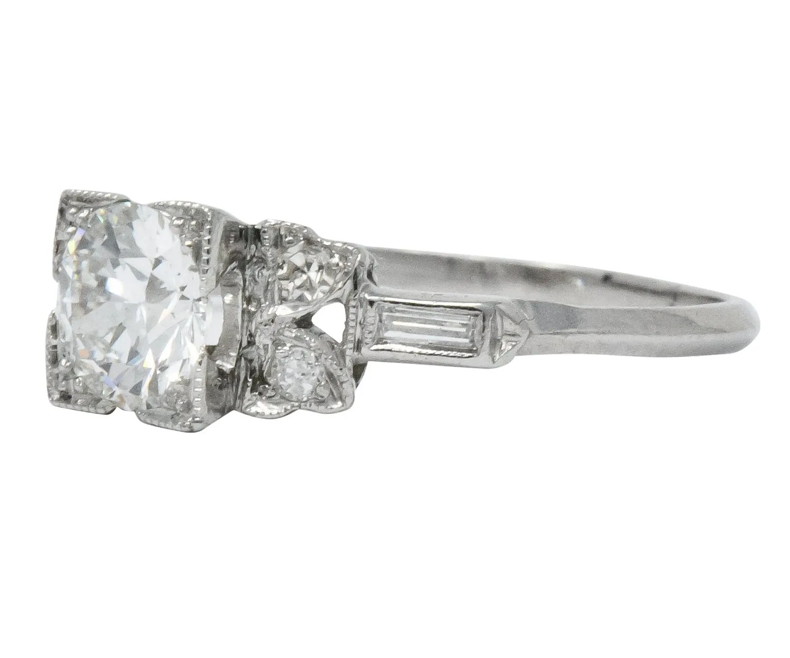 Art Deco 0.97 CTW Diamond Platinum Engagement Ring GIA