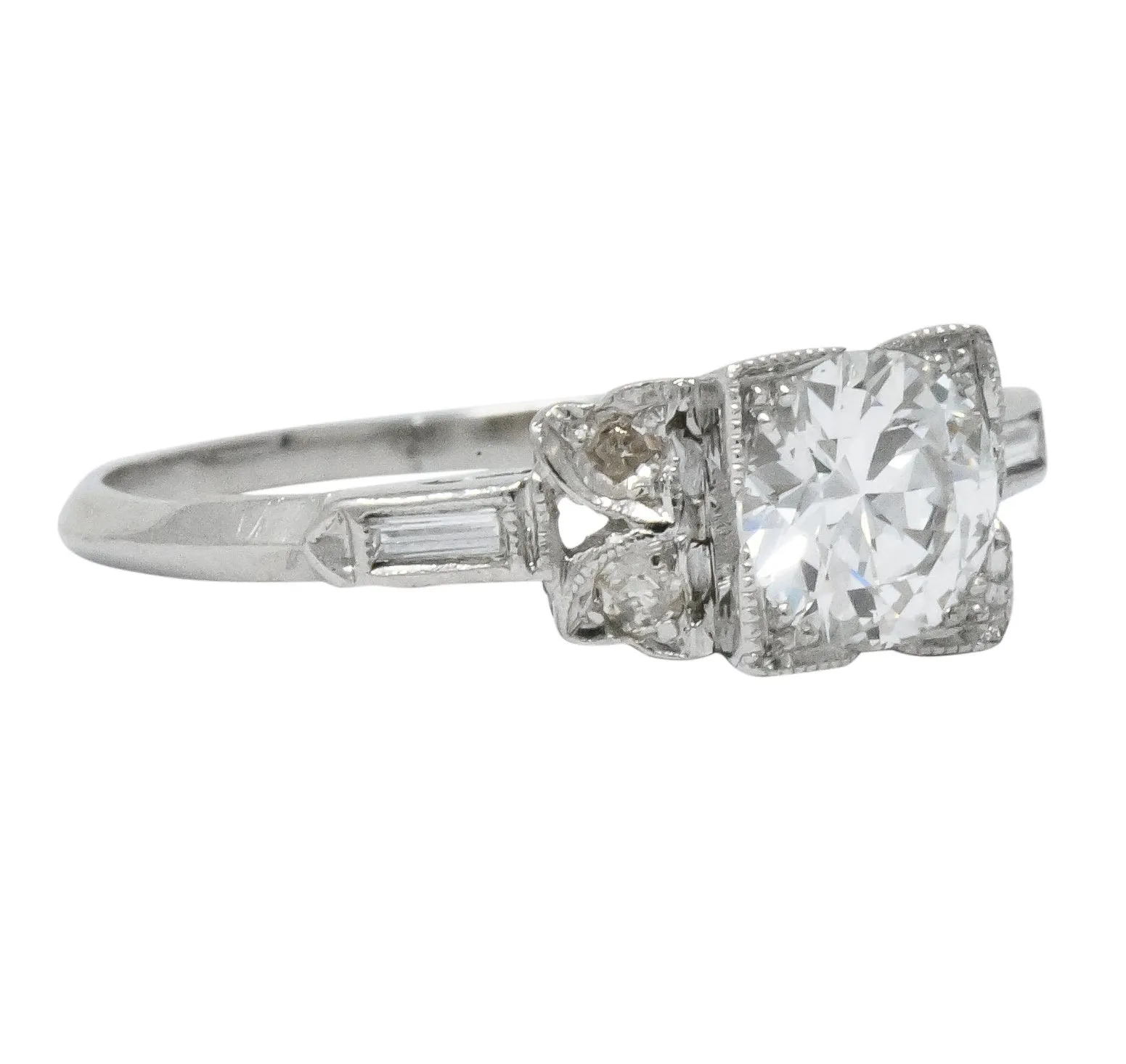 Art Deco 0.97 CTW Diamond Platinum Engagement Ring GIA