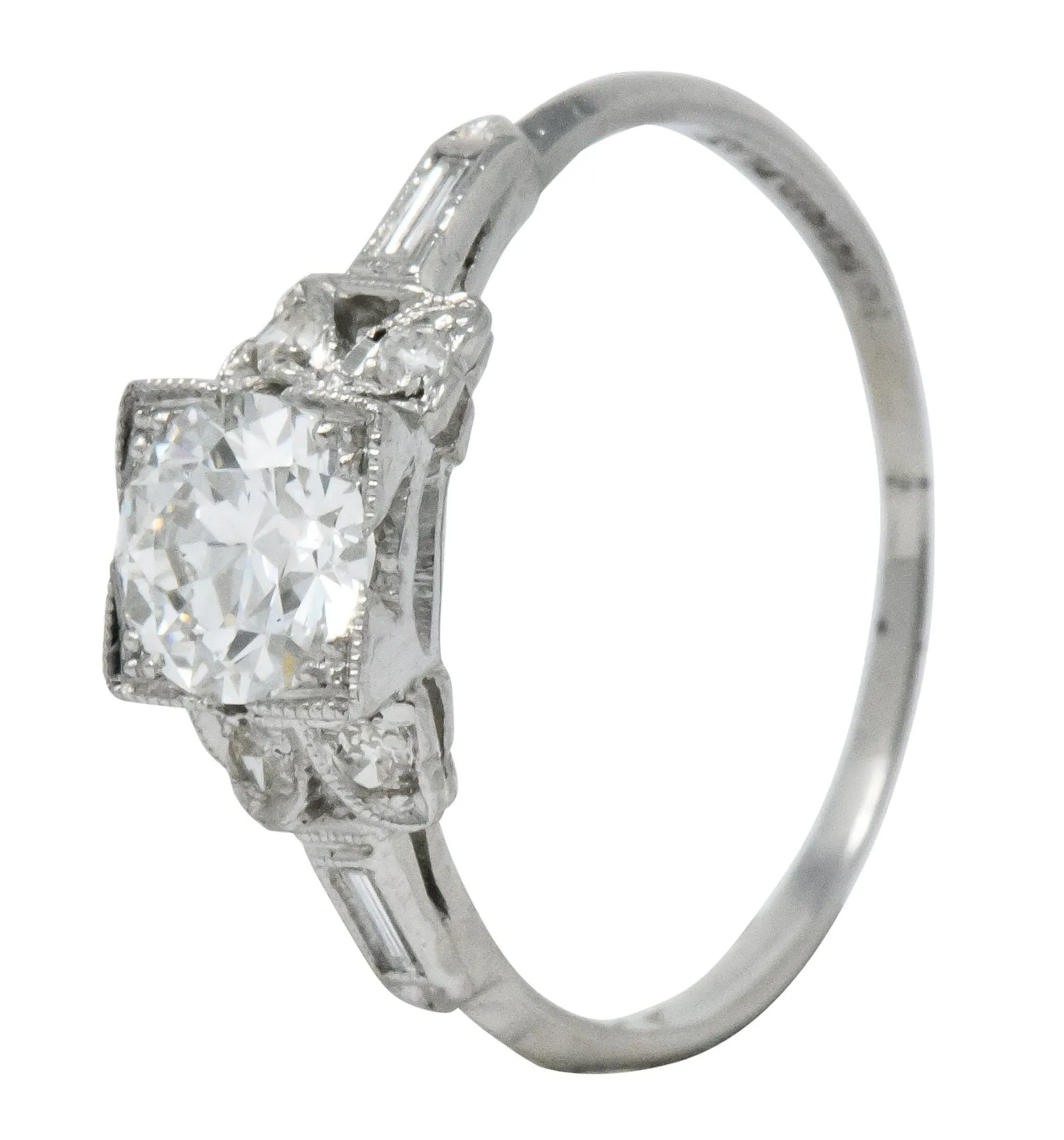 Art Deco 0.97 CTW Diamond Platinum Engagement Ring GIA