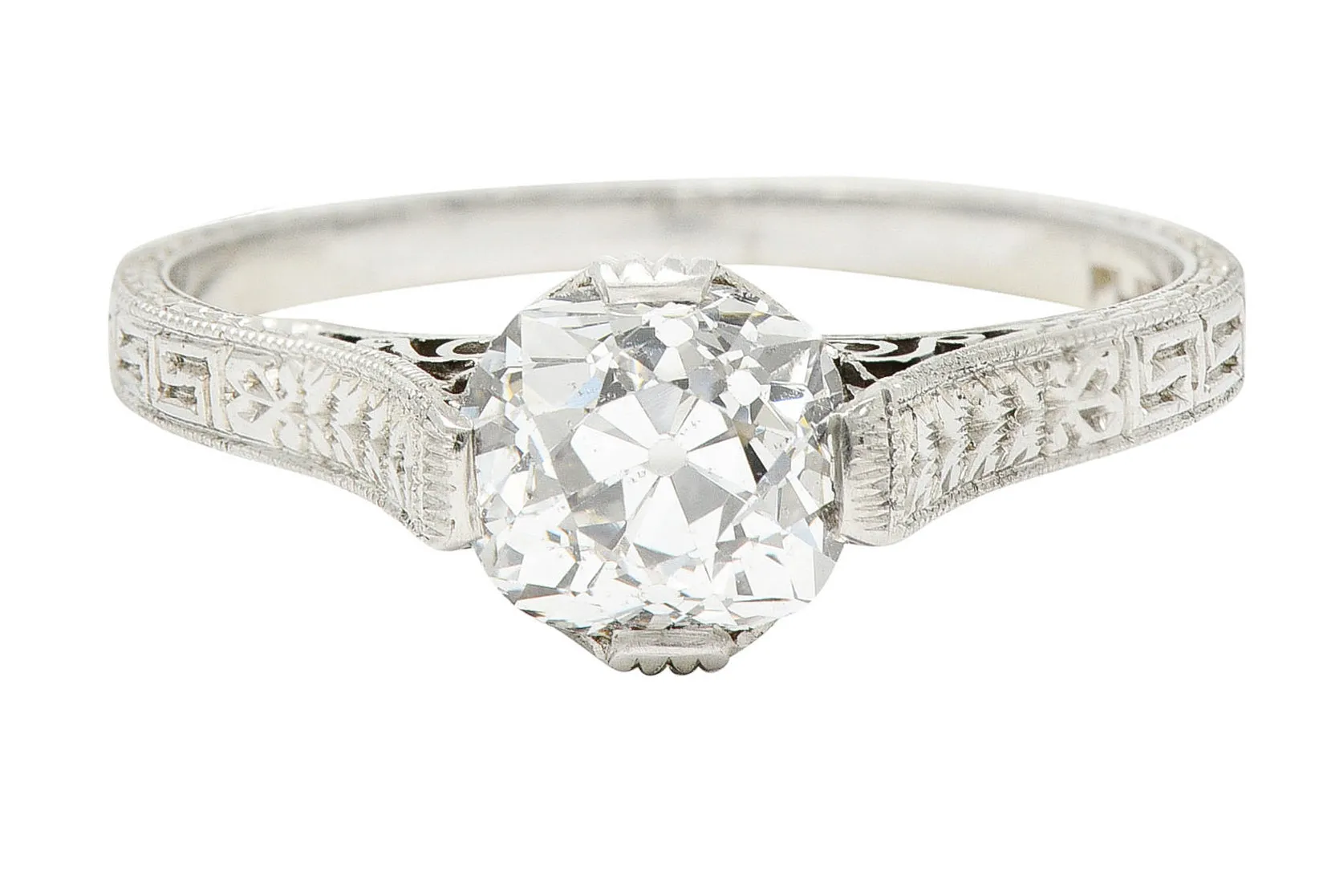 Art Deco 1.15 CTW Diamond Platinum Greek Key Engagement Ring