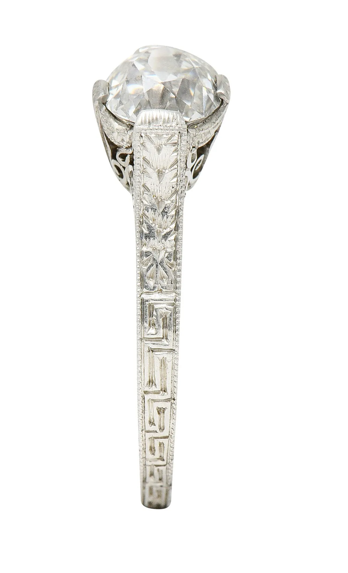 Art Deco 1.15 CTW Diamond Platinum Greek Key Engagement Ring