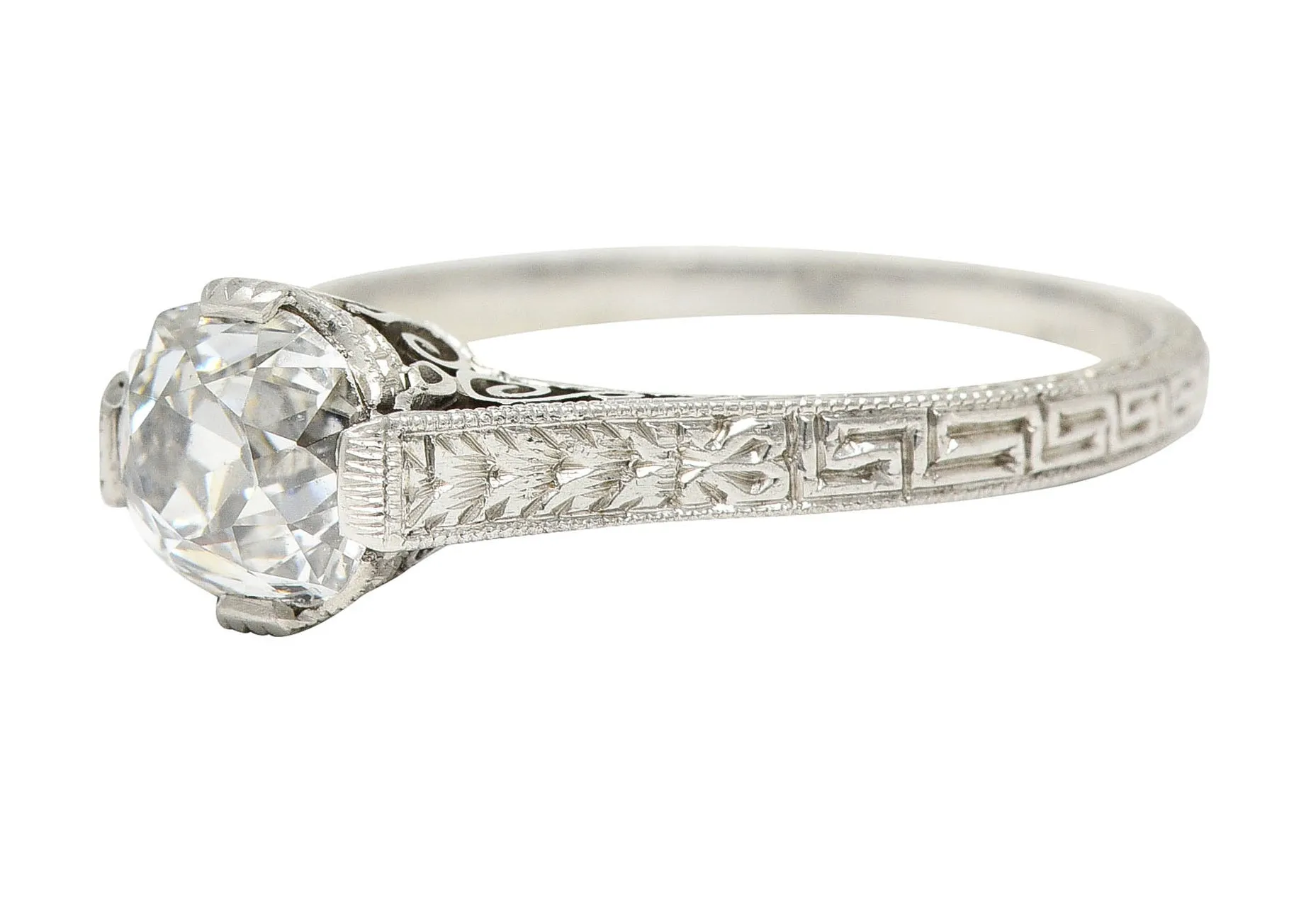 Art Deco 1.15 CTW Diamond Platinum Greek Key Engagement Ring