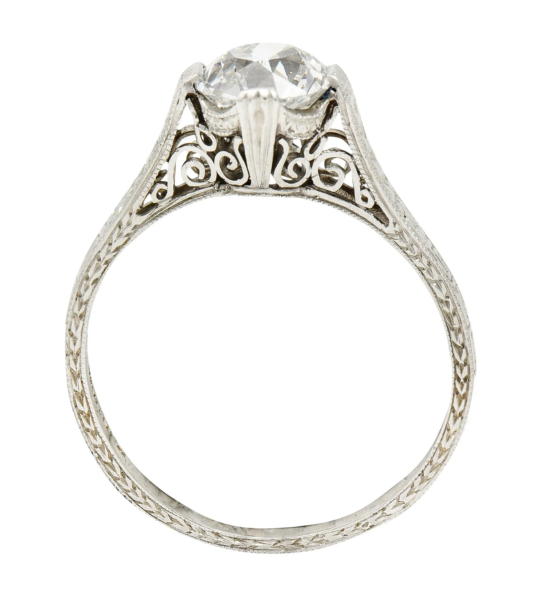 Art Deco 1.15 CTW Diamond Platinum Greek Key Engagement Ring