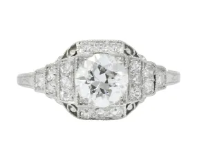 Art Deco 1.51 CTW Old European Cut Diamond Platinum Engagement Ring GIA