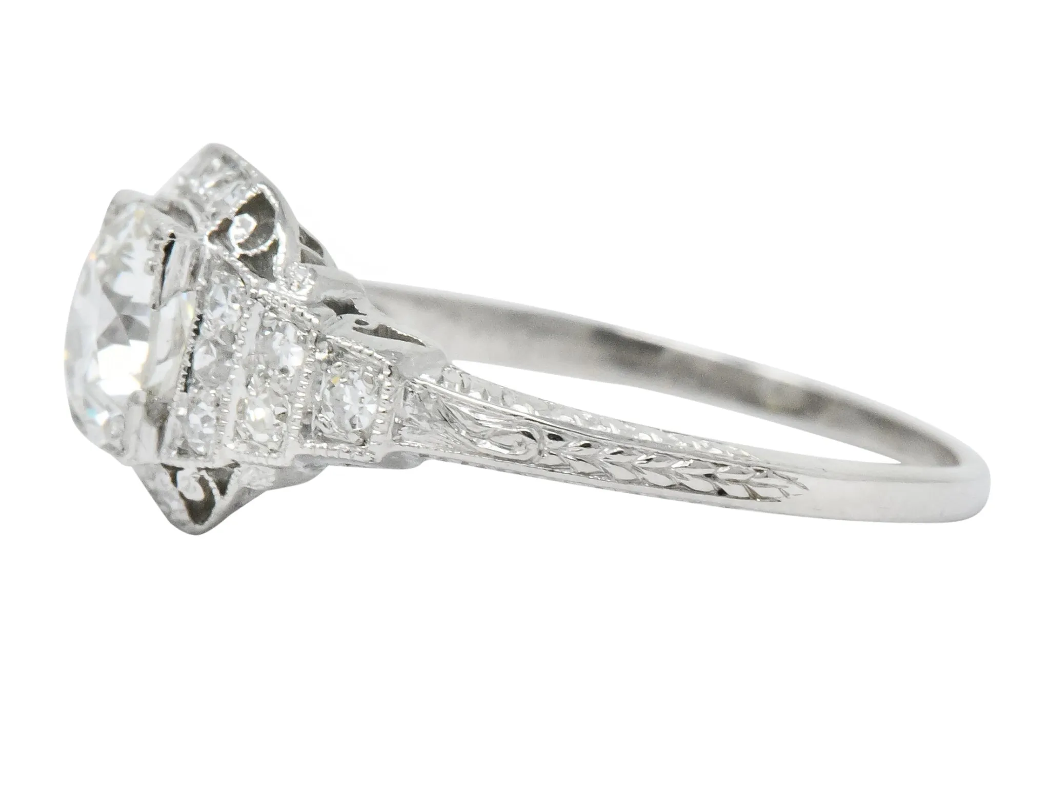 Art Deco 1.51 CTW Old European Cut Diamond Platinum Engagement Ring GIA