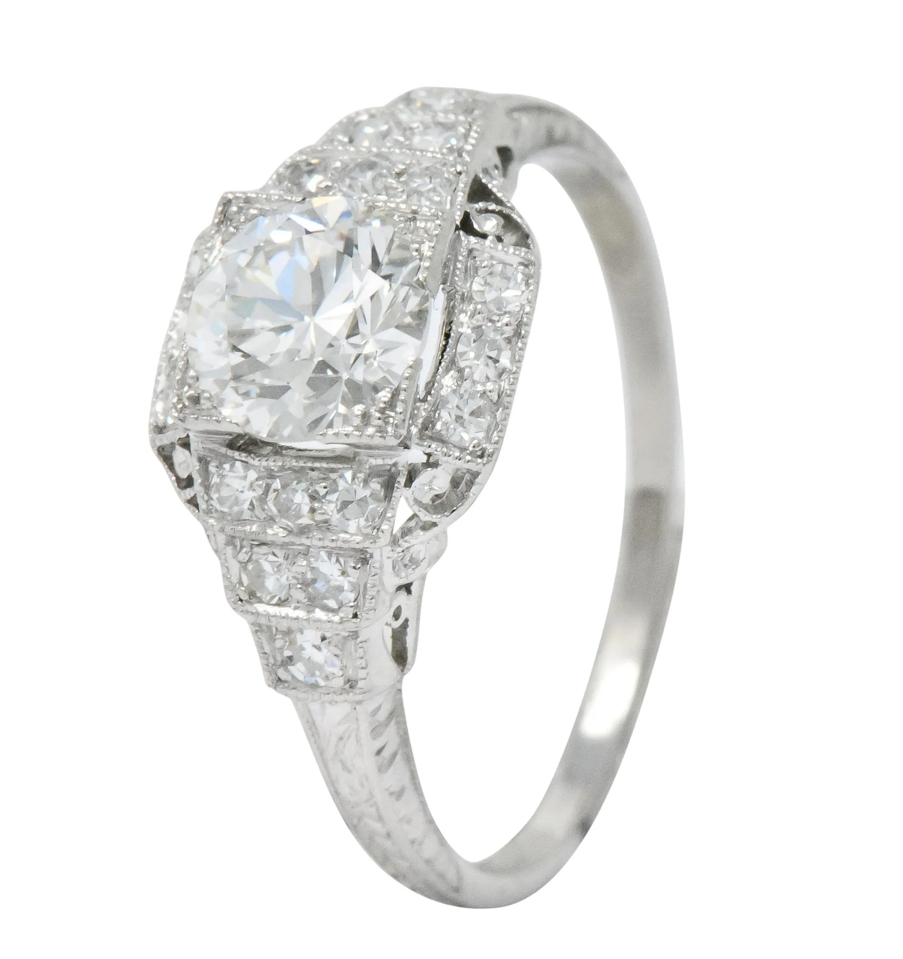 Art Deco 1.51 CTW Old European Cut Diamond Platinum Engagement Ring GIA