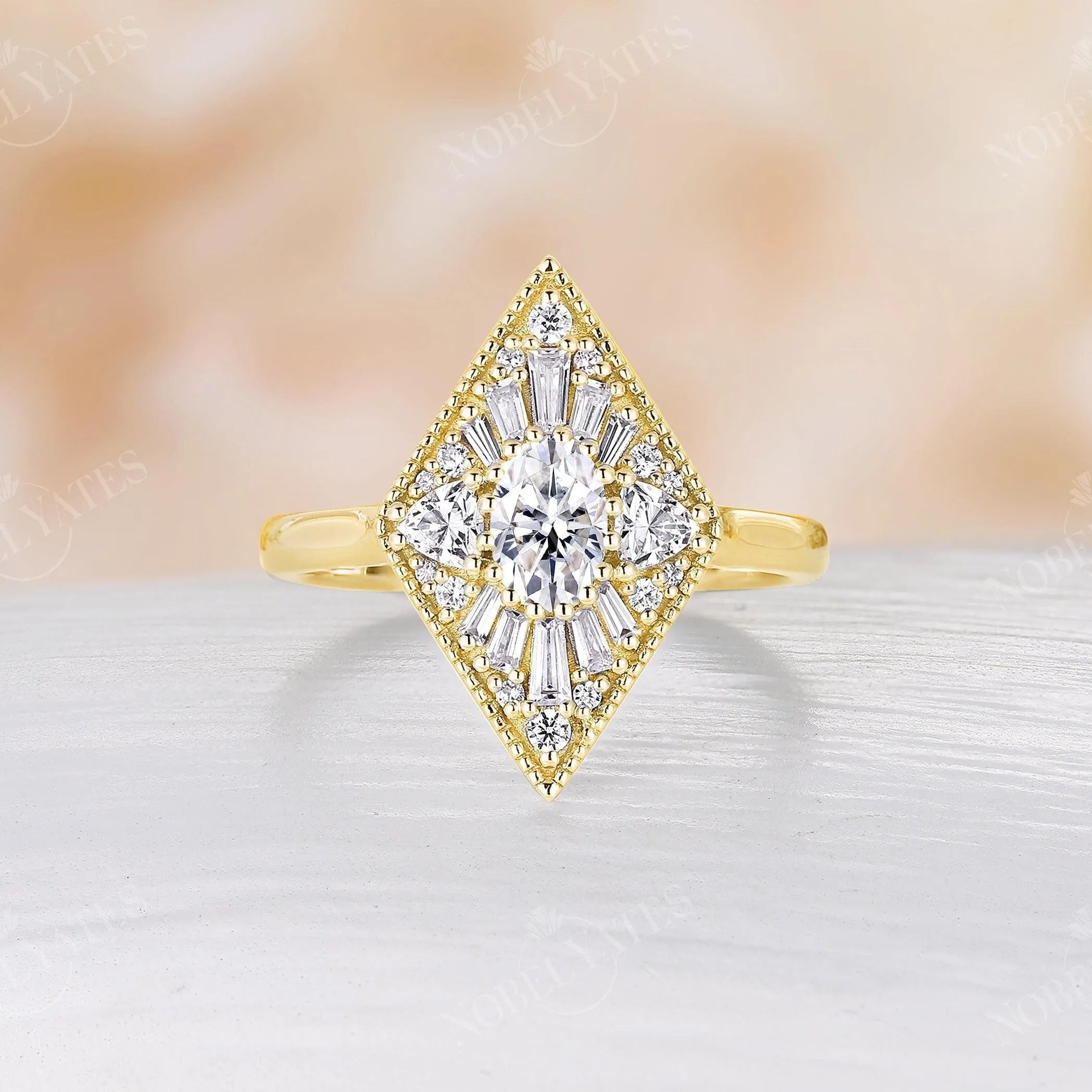 Art deco Kite Shape Moissanite Engagement Ring Rose Gold