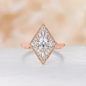 Art deco Kite Shape Moissanite Engagement Ring Rose Gold