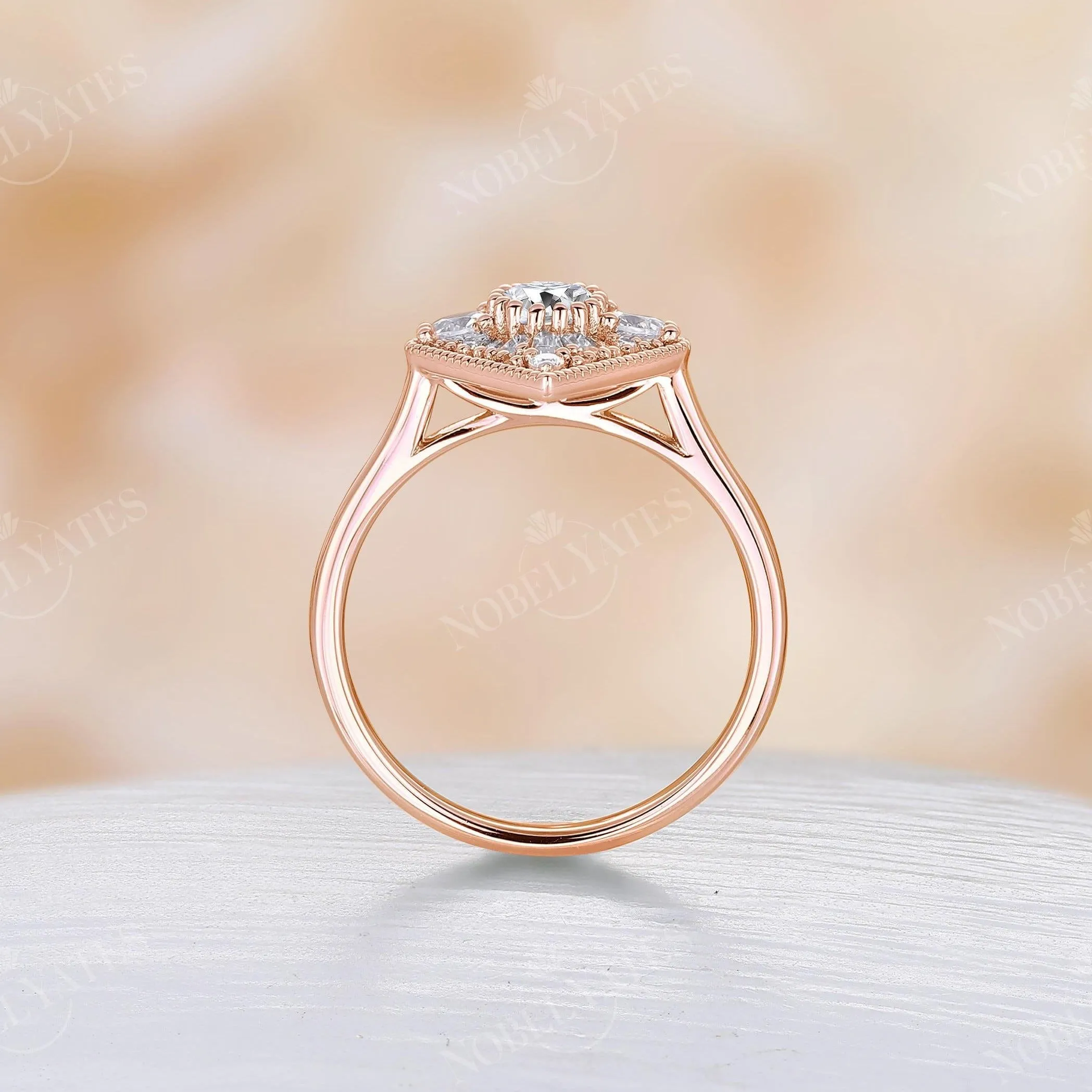 Art deco Kite Shape Moissanite Engagement Ring Rose Gold