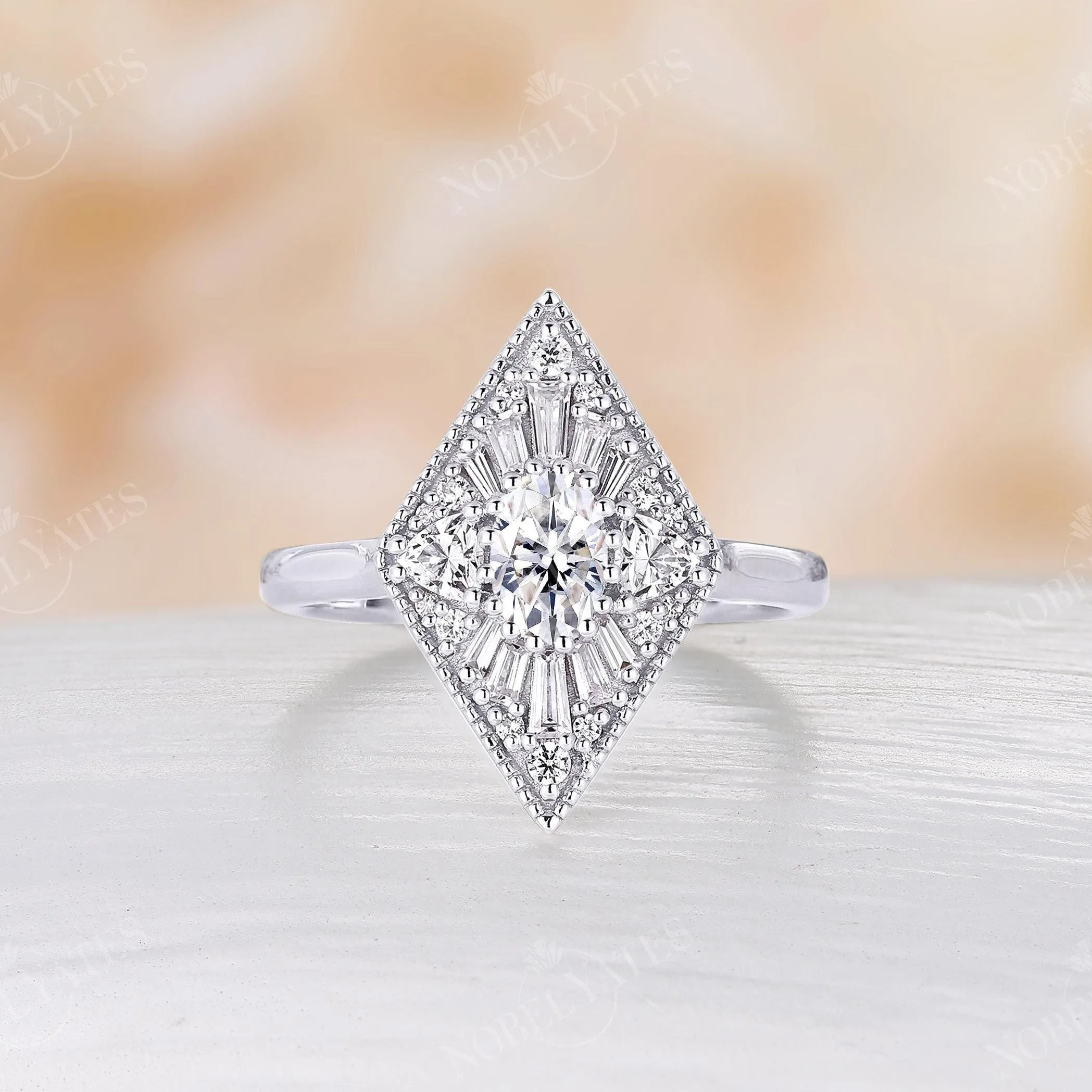 Art deco Kite Shape Moissanite Engagement Ring Rose Gold