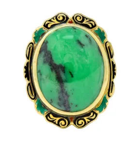 Art Nouveau Hardstone Cabochon Enamel 14 Karat Gold Gemstone Ring