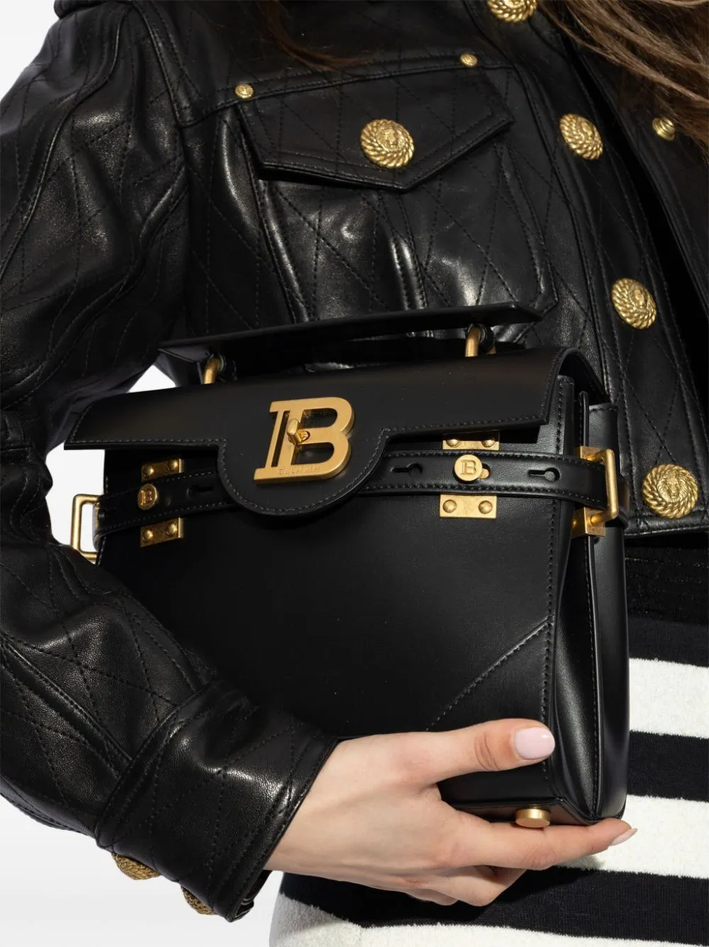 BALMAIN Elegant Black Calf Leather Crossbody Tote