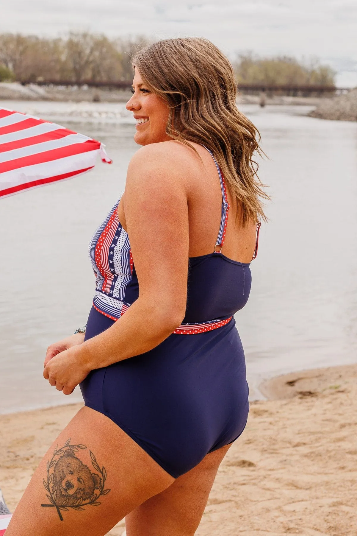 Beach Party One-Piece Swimsuit- Navy Stripes