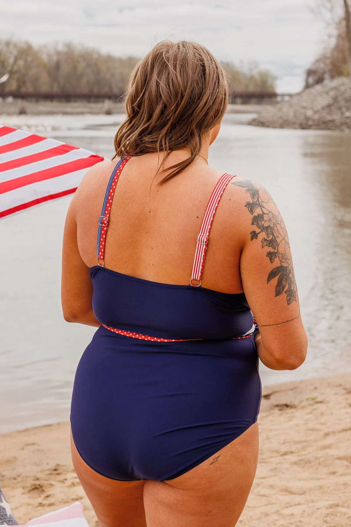 Beach Party One-Piece Swimsuit- Navy Stripes