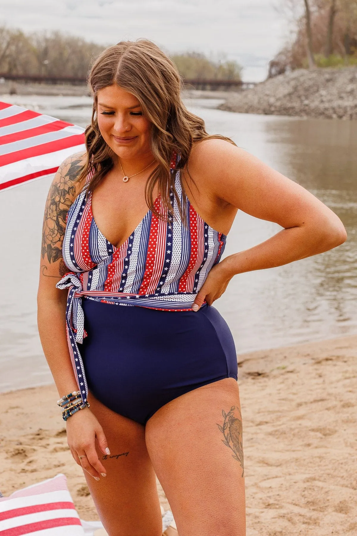 Beach Party One-Piece Swimsuit- Navy Stripes