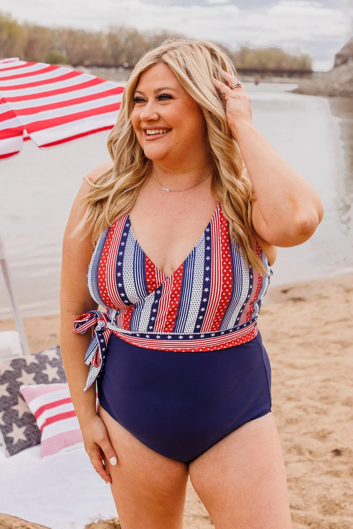 Beach Party One-Piece Swimsuit- Navy Stripes