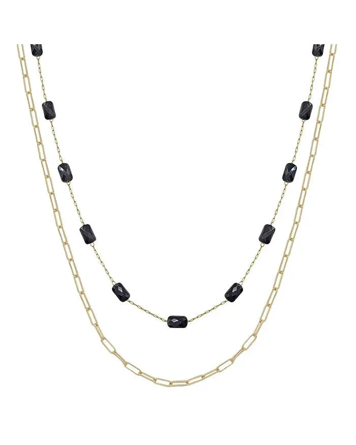 Black and Gold Beaded Layer Necklace