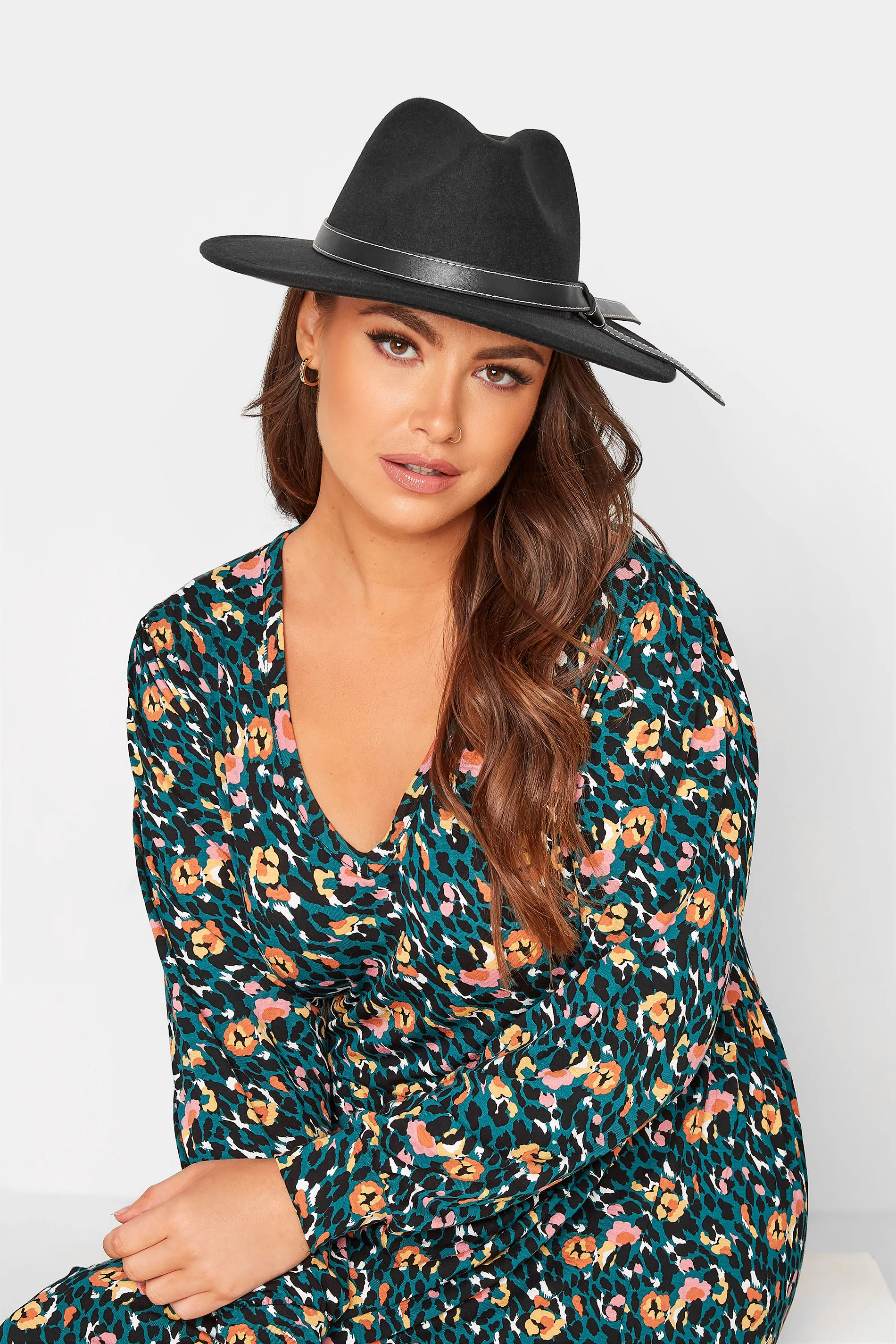 Black Faux Leather Band Fedora Hat