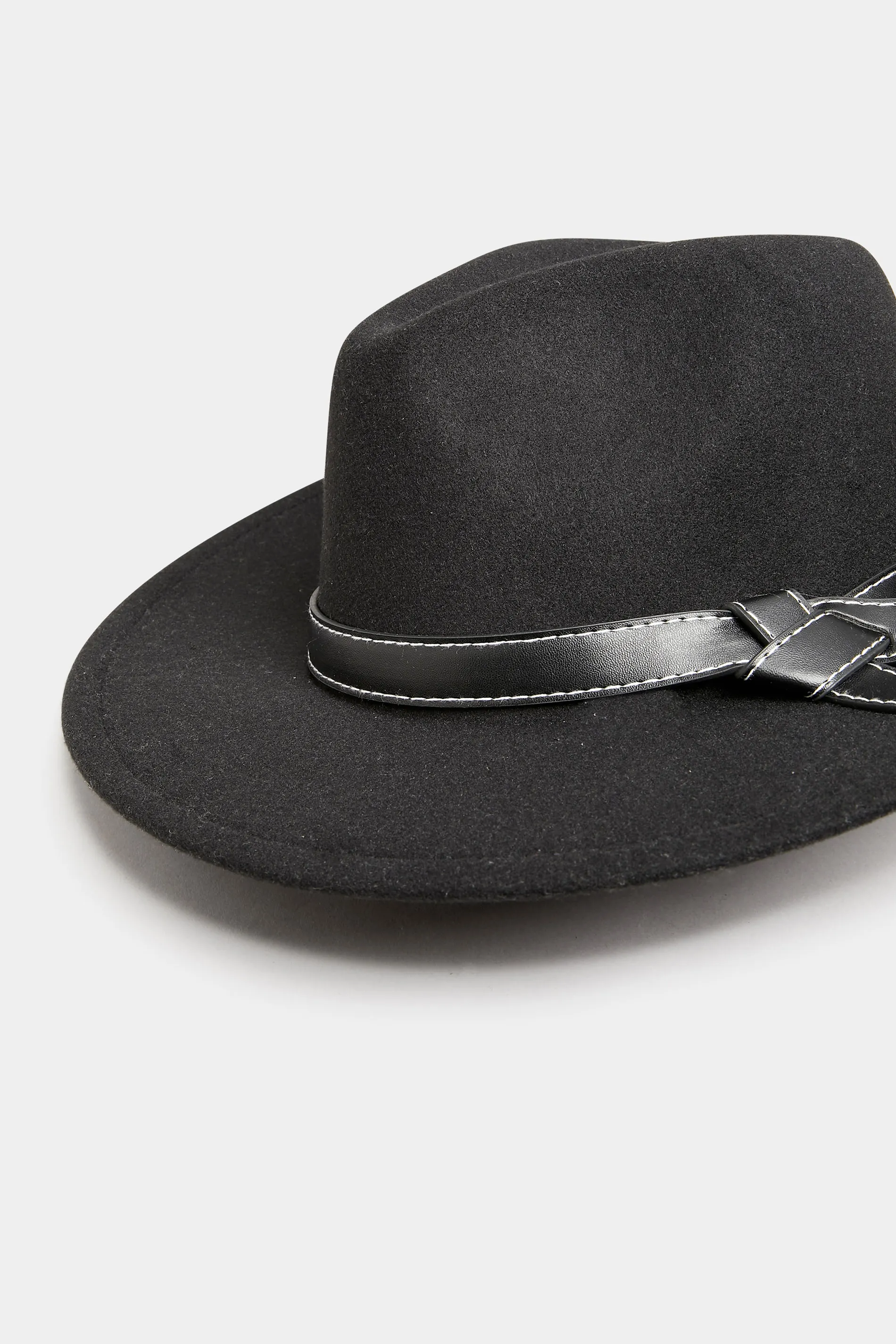 Black Faux Leather Band Fedora Hat