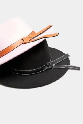 Black Faux Leather Band Fedora Hat