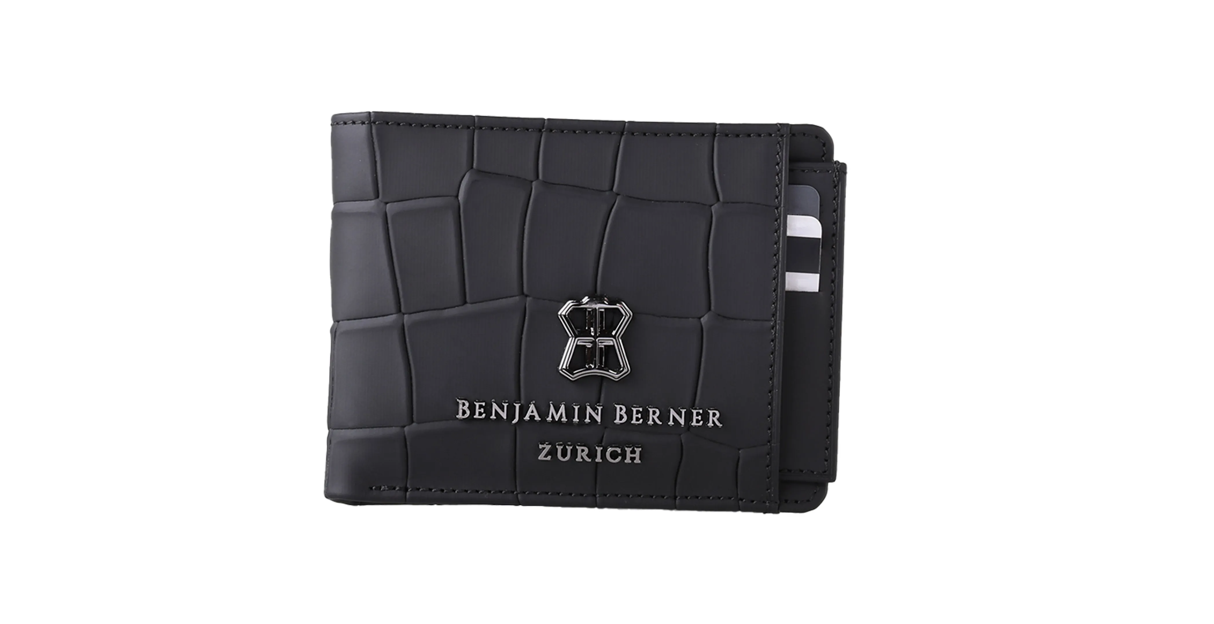 BNJ WALLET WITH SEPARATE CARD HOLDER  BLACK MATT CROCODILE CALFSKIN