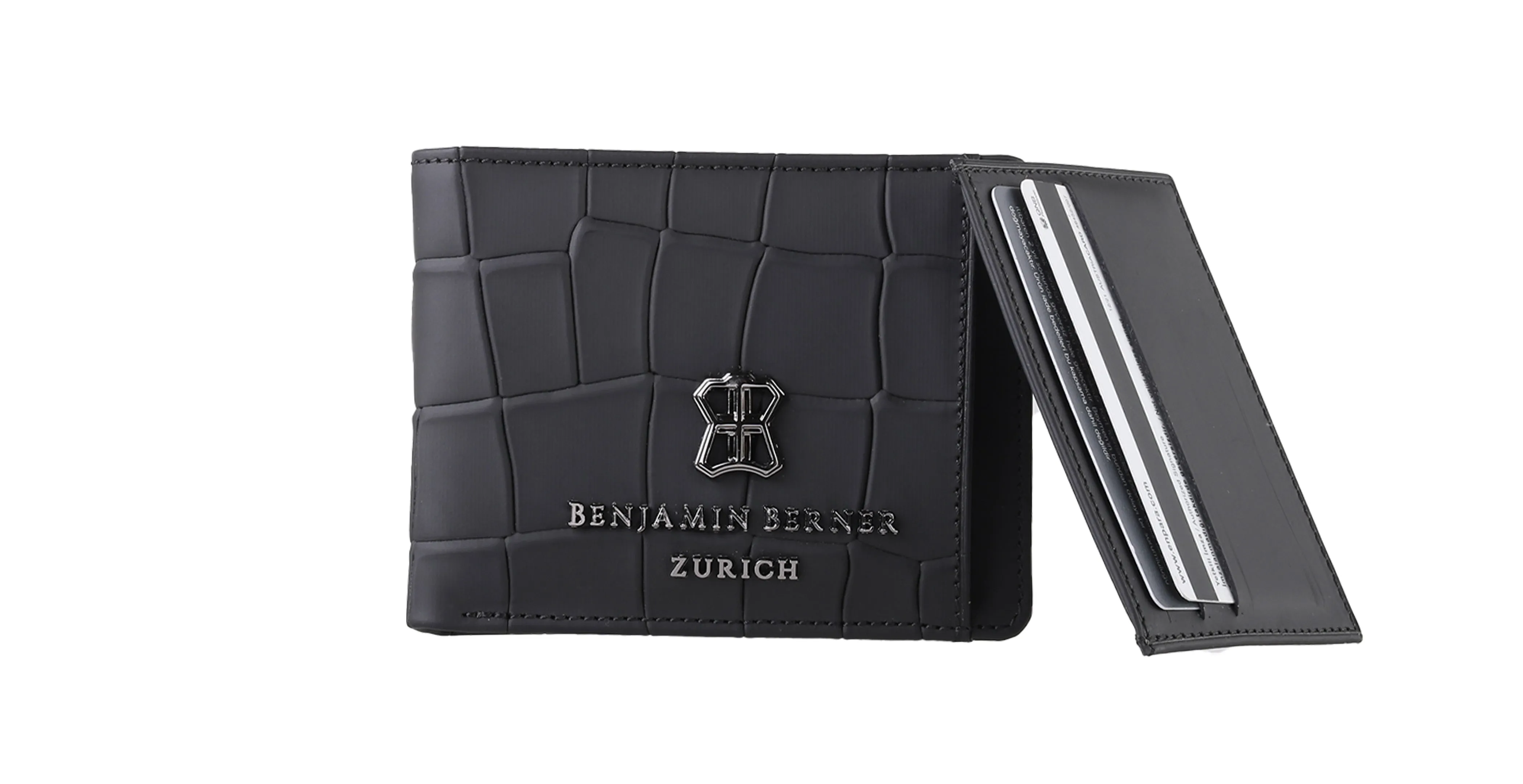 BNJ WALLET WITH SEPARATE CARD HOLDER  BLACK MATT CROCODILE CALFSKIN