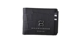 BNJ WALLET WITH SEPARATE CARD HOLDER  BLACK MATT CROCODILE CALFSKIN