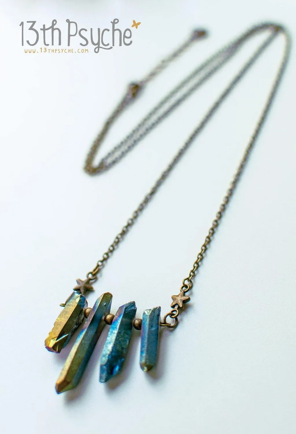 Bohemian rough quartz crystal point necklace