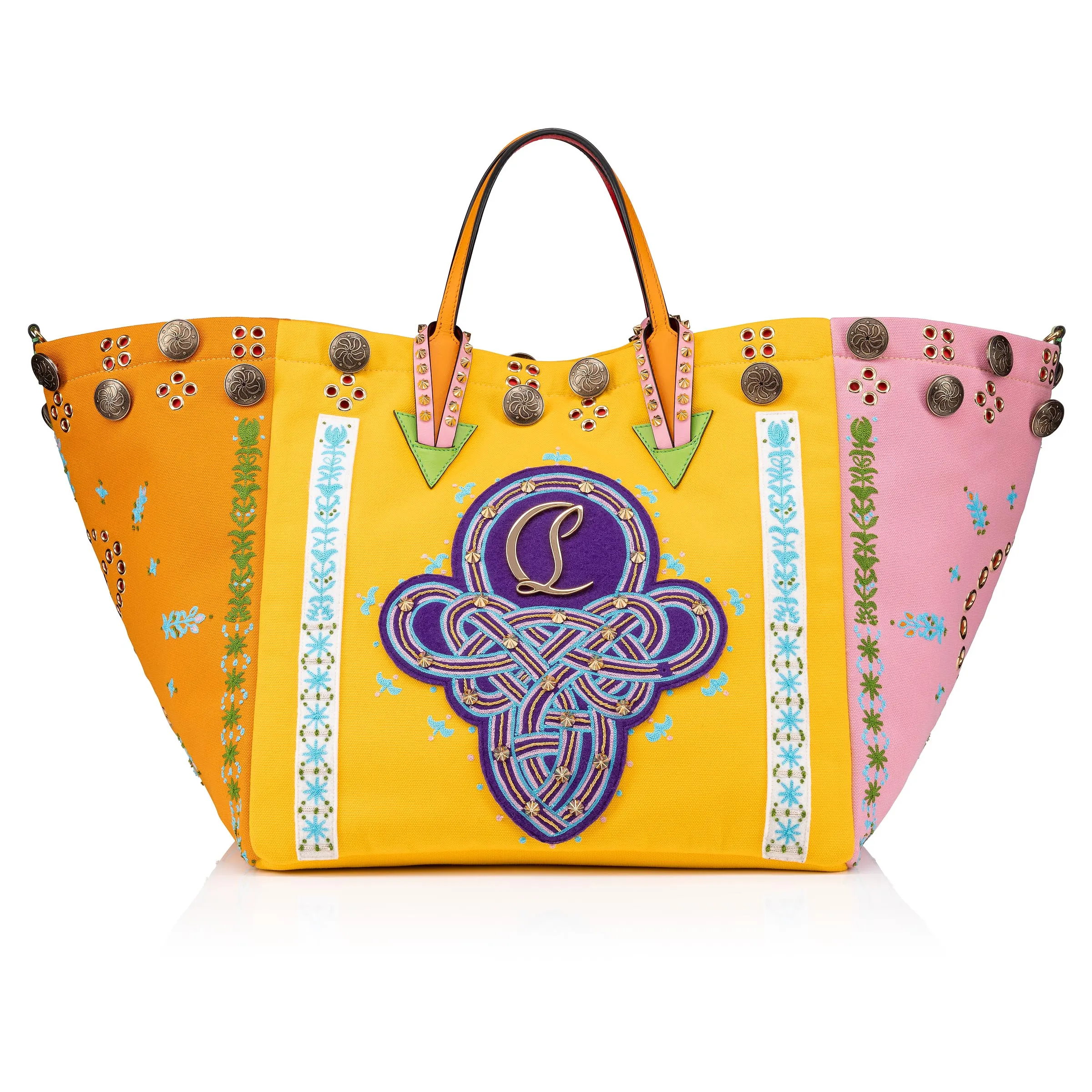 Breizcaba large Tote bag - Fabric, calf leather and Pontivity embroidery - Multicolor