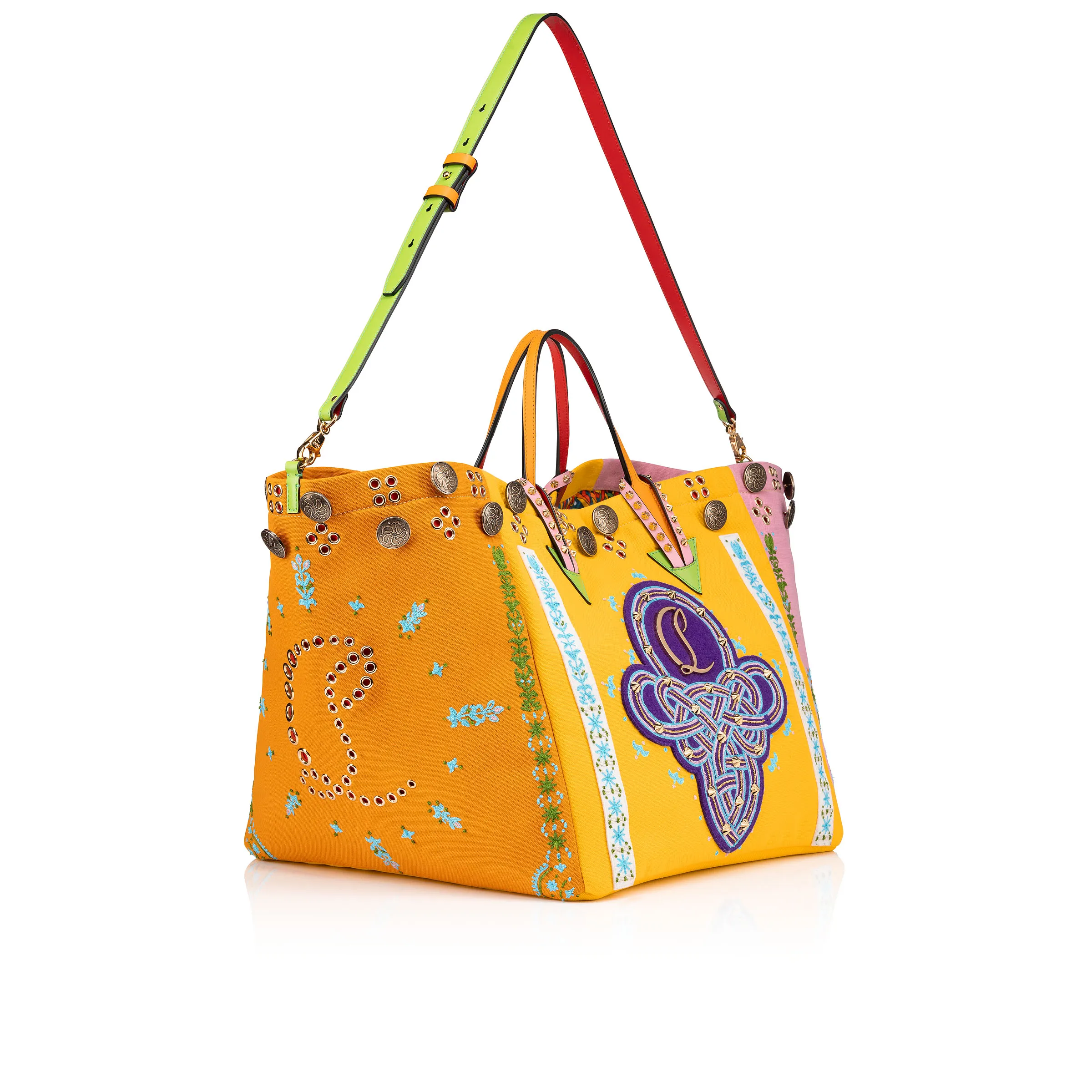 Breizcaba large Tote bag - Fabric, calf leather and Pontivity embroidery - Multicolor