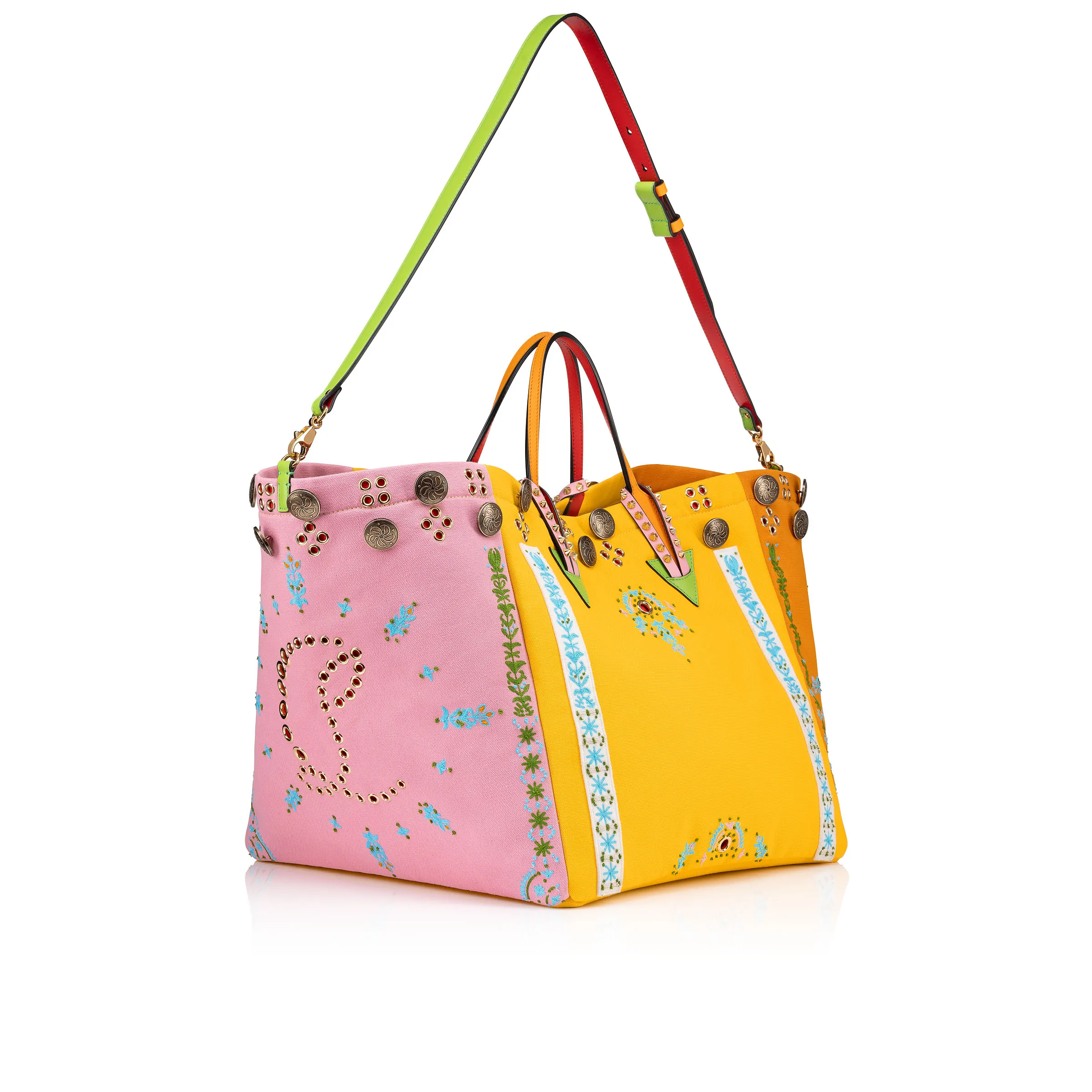 Breizcaba large Tote bag - Fabric, calf leather and Pontivity embroidery - Multicolor