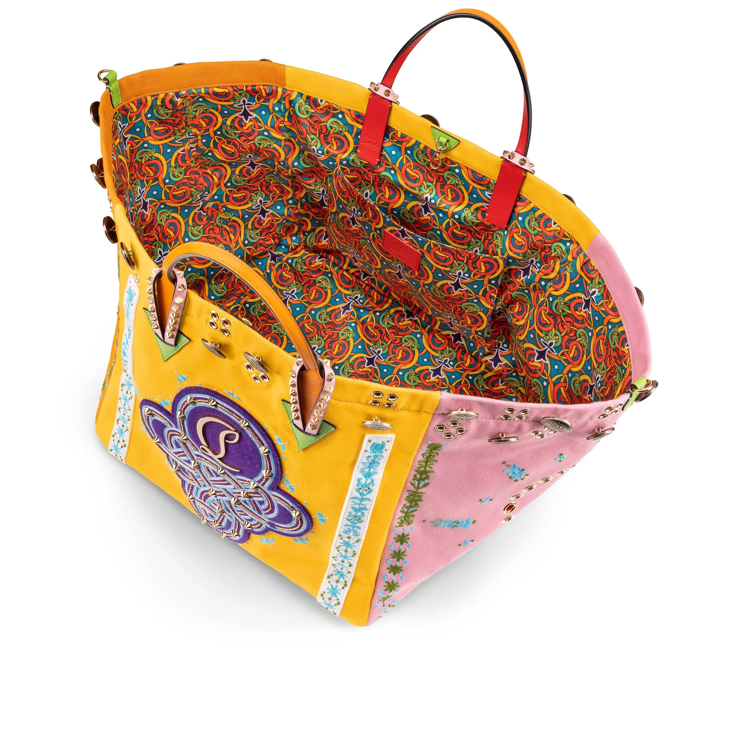 Breizcaba large Tote bag - Fabric, calf leather and Pontivity embroidery - Multicolor