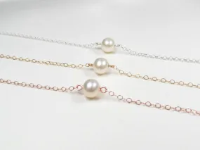 Bridesmaid Dainty Pearl Bar chain Necklace | Wire Wrap Pearl