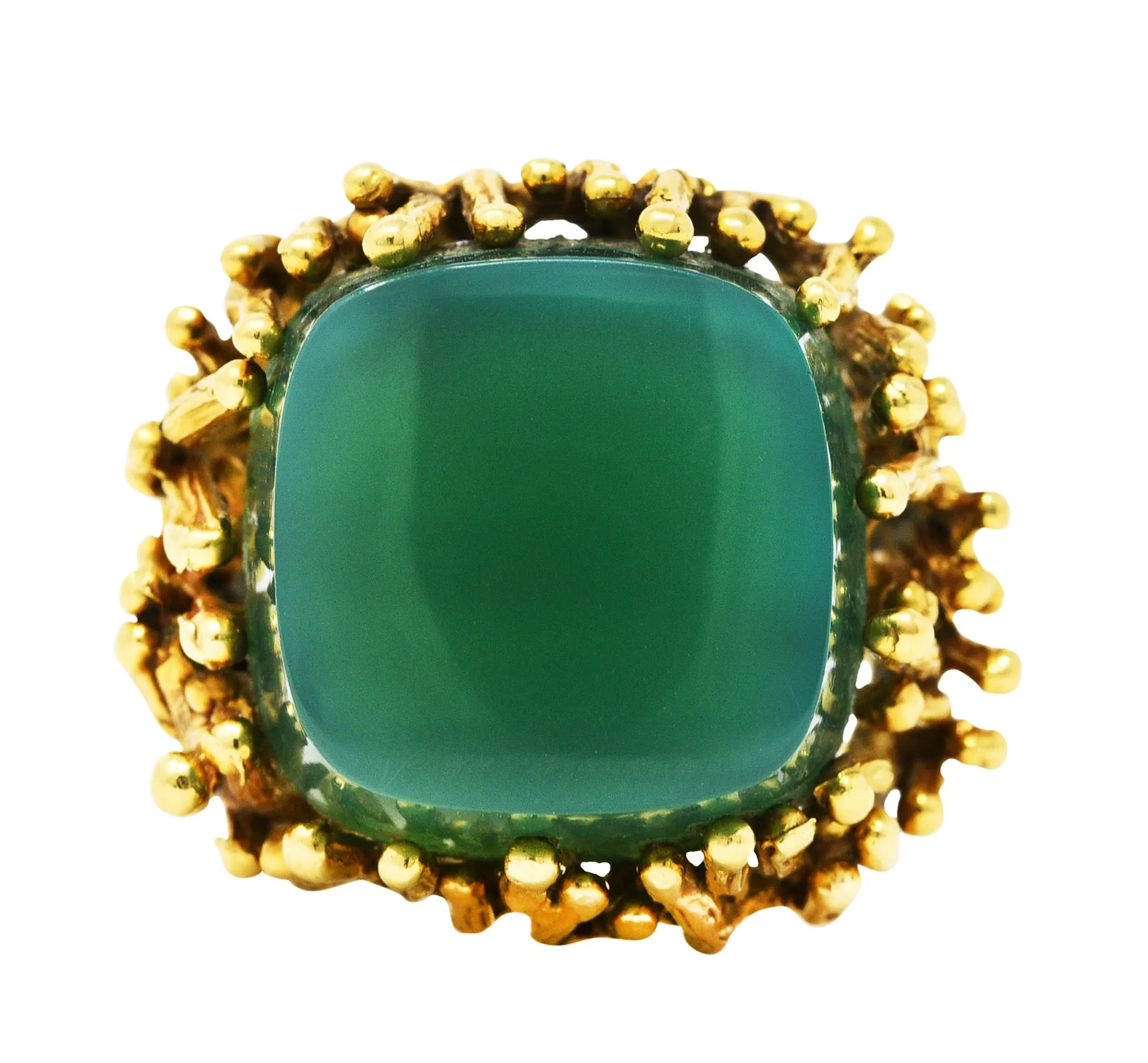 Brutalist Chrysoprase 18 Karat Yellow Gold Sculptural Ring