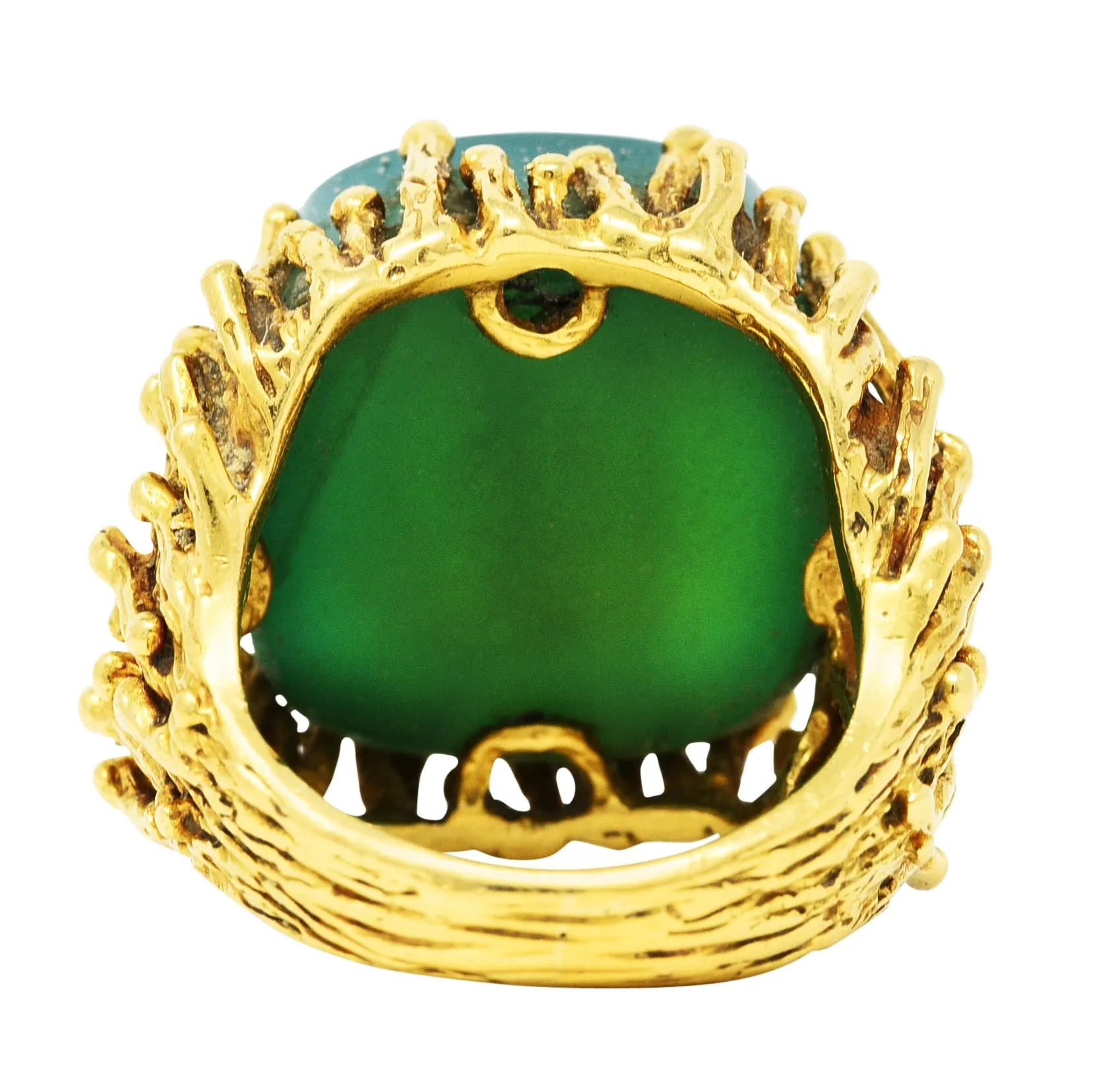 Brutalist Chrysoprase 18 Karat Yellow Gold Sculptural Ring