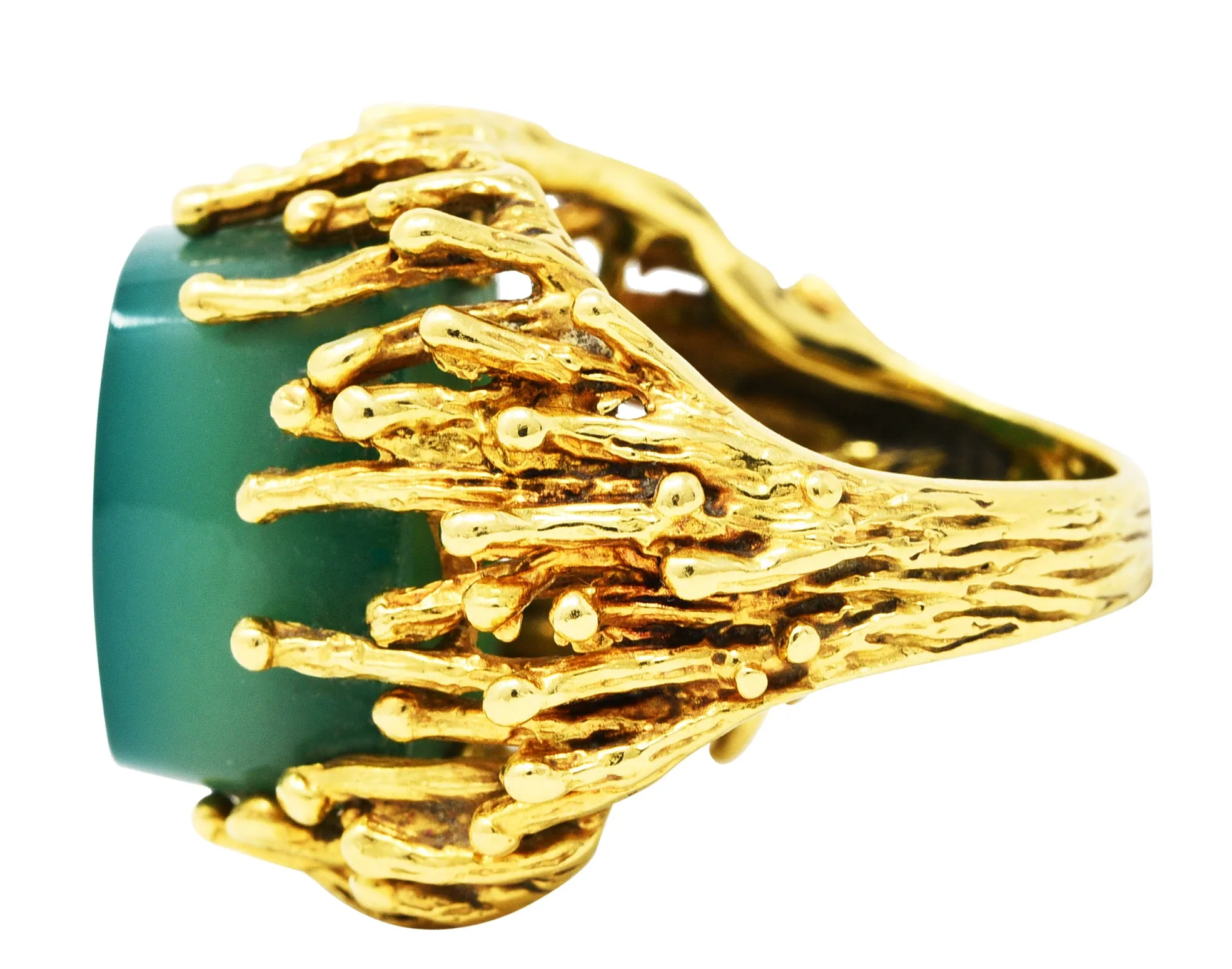 Brutalist Chrysoprase 18 Karat Yellow Gold Sculptural Ring