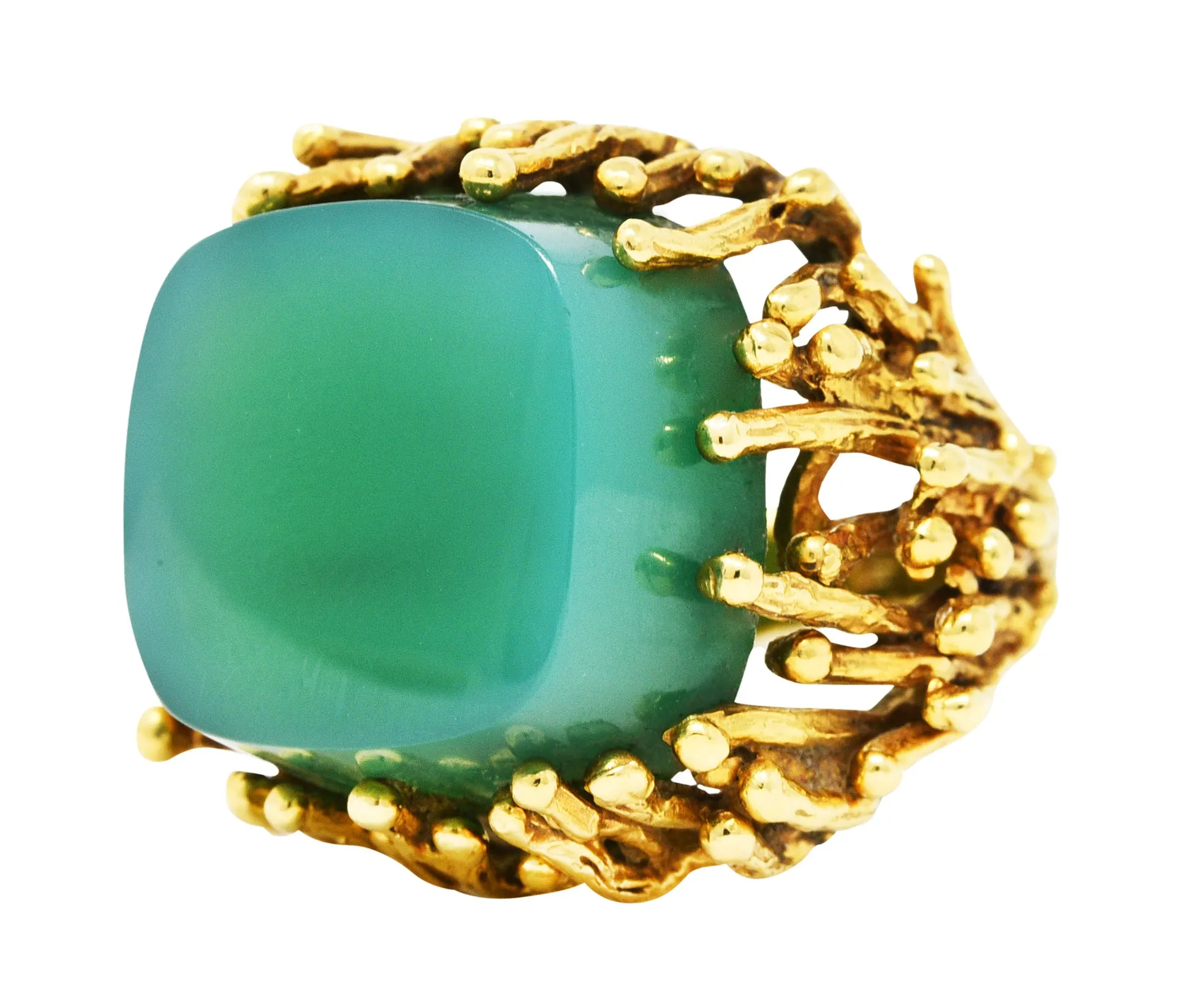 Brutalist Chrysoprase 18 Karat Yellow Gold Sculptural Ring