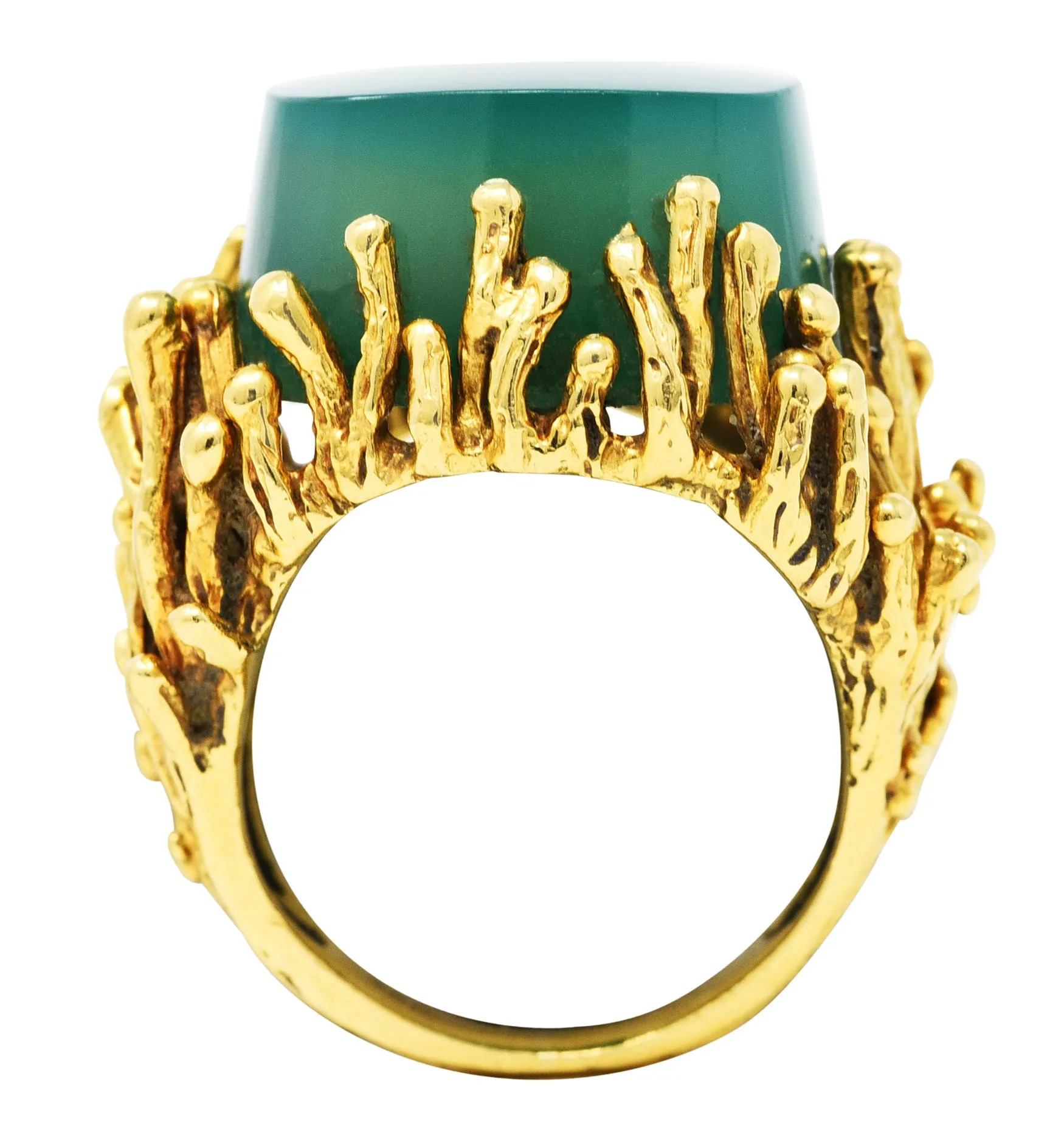 Brutalist Chrysoprase 18 Karat Yellow Gold Sculptural Ring