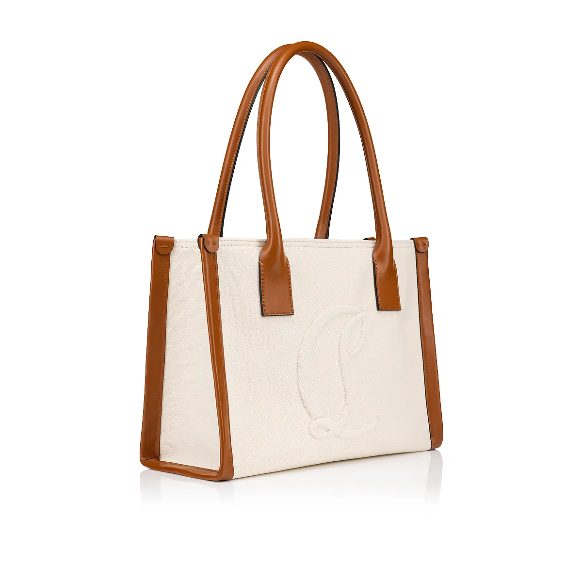 By My Side small Tote bag - Canva and calf leather - Natural