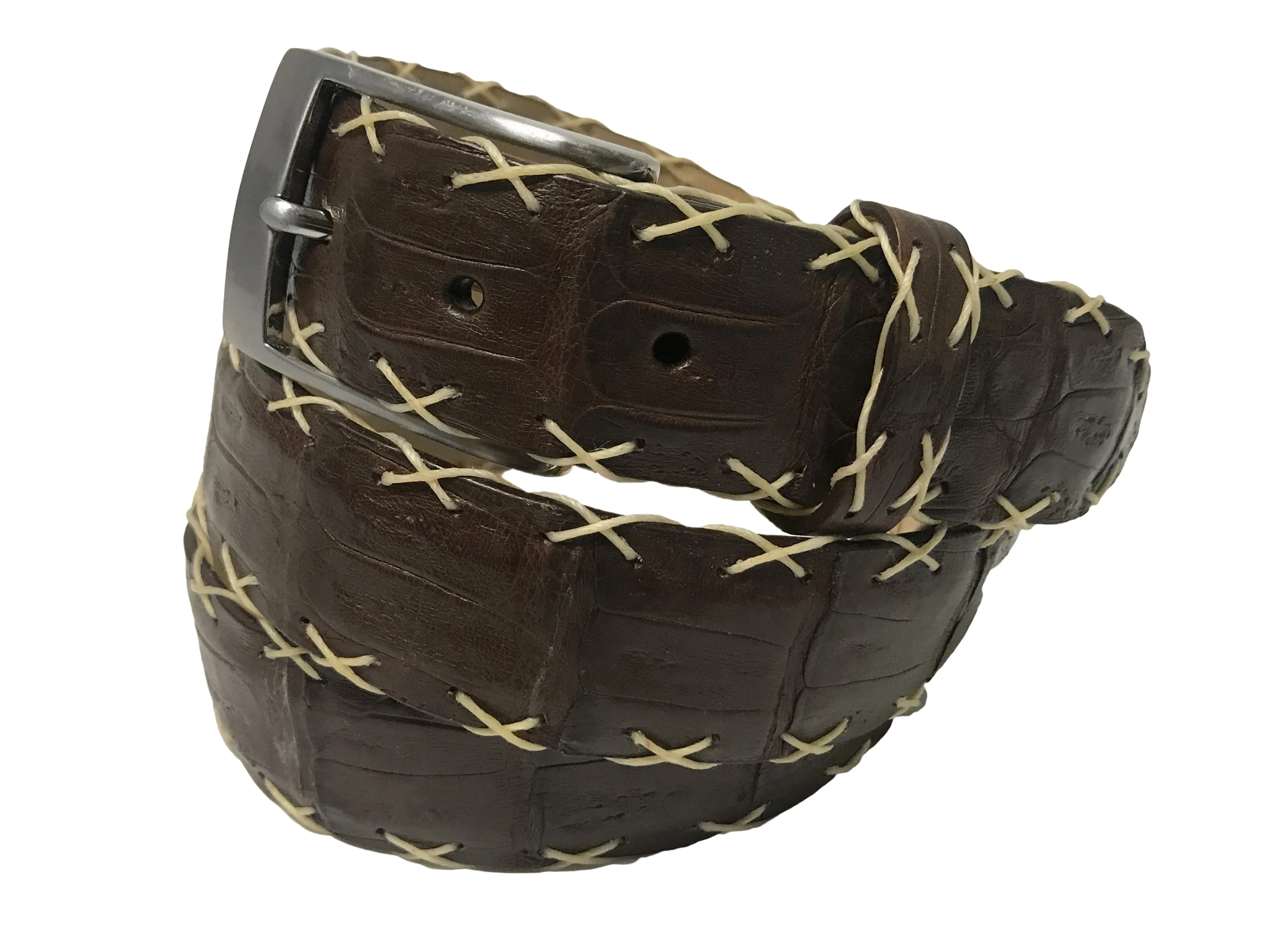 Caiman Skin Cross Stitch Belt Brown