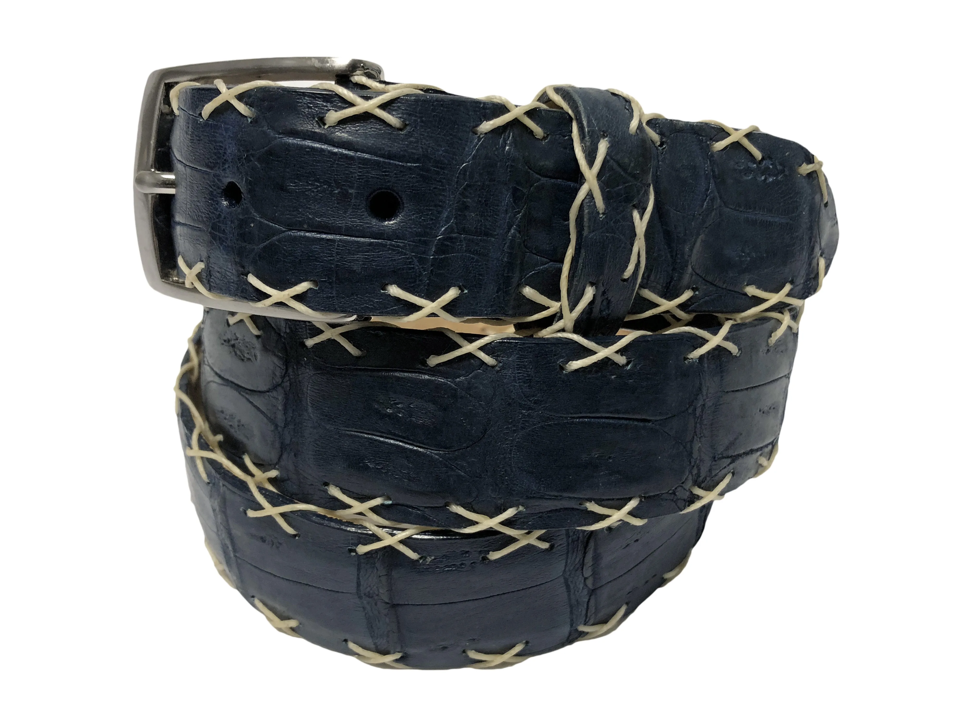 Caiman Skin Cross Stitch Belt Navy