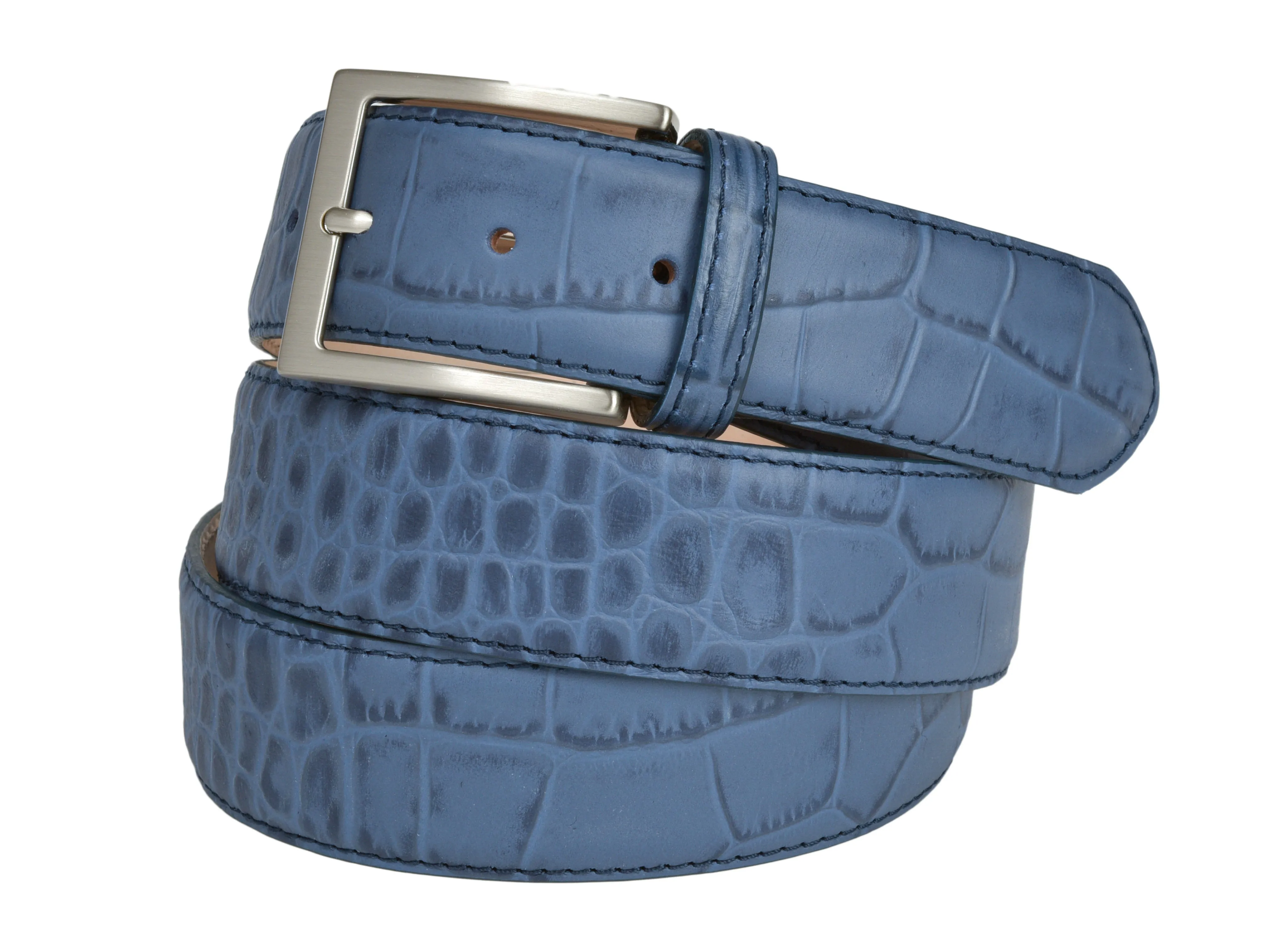 Calf Skin Alligator Embossed Belt Blue