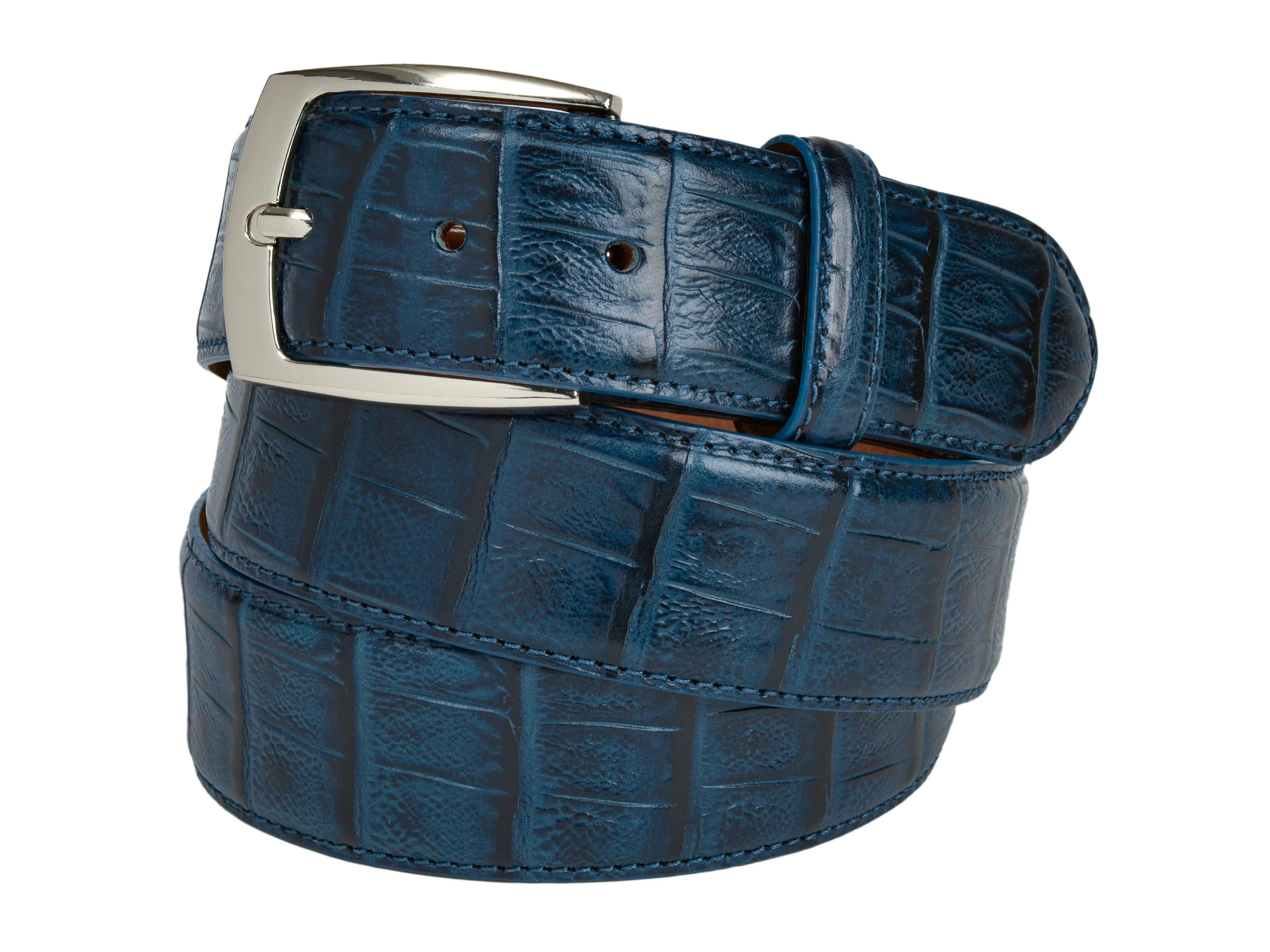 Calf Skin Alligator Embossed Belt Navy