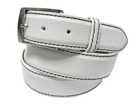 Calf Skin Pebble Belt White / Black Stitch