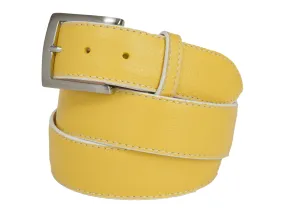 Calf Skin Pebble Belt Yellow / White Stitch