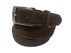 Calf Skin Suede Belt Brown / White Stitch