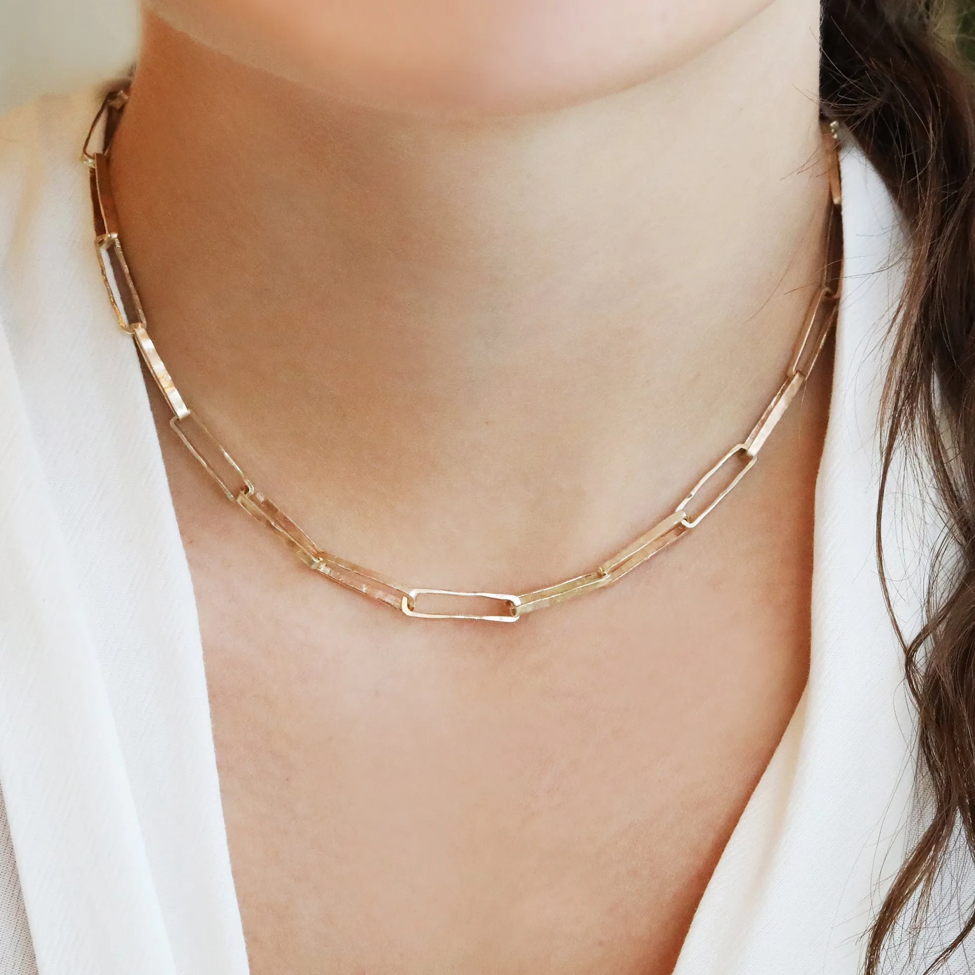 Cary York Gold Rectangular Link Necklace