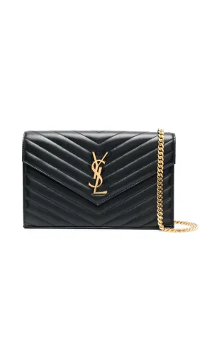 Cassandre Matelassé Chain Wallet in Lambskin - Black